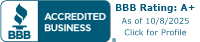 BBB Accredited Business A+ Rating Badge.