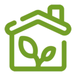 Green House Icon With Leaves, Symbolizing Eco-Friendly Living.